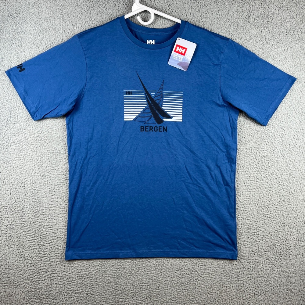 Helly Hansen HH City Tee Mens XL Bergen Azurite Blue Organic Cotton T-Shirt NEW